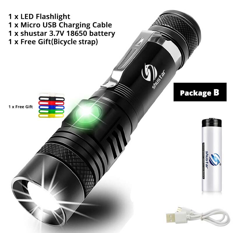 Ultralys ledet-lommelykt med xp-l  v6 ledet-lampeperler vanntett lommelykt zoombar 4 lysmoduser multifunksjons usb-frakt: Pakke b / T6- lav lysstyrke