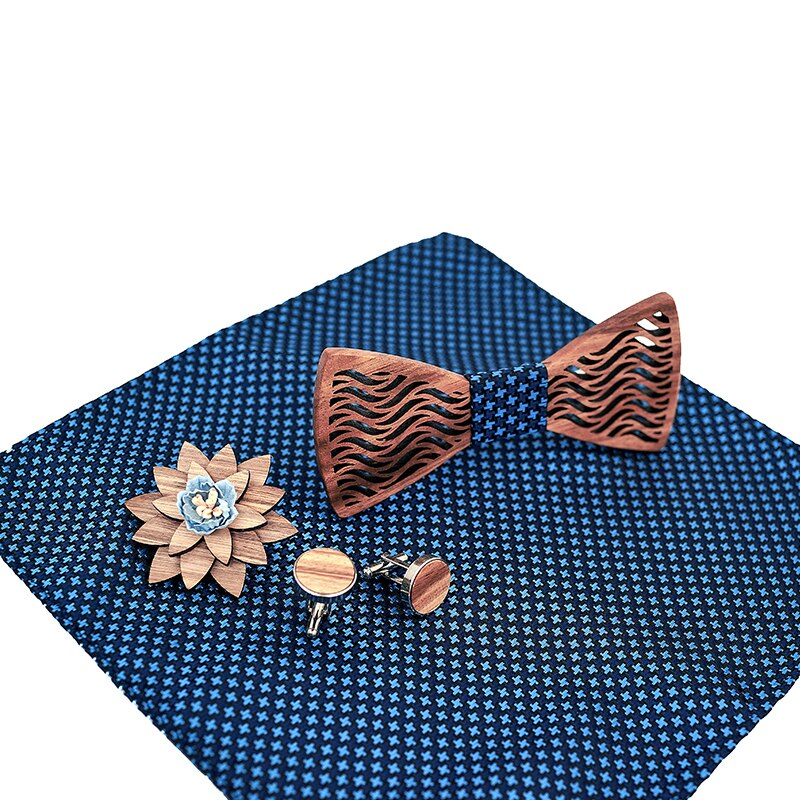 Nowy projekt drewniane drewno wydrążjeden muszki muszka z kieszonką kwadratowe spinki robić mankietów broszka dla mężczyzn zestaw upominków na boże narodzenie z pudełkiem krawaty