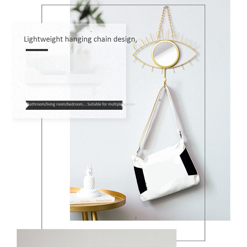 Creatieve Oog Vorm Make-Up Spiegel Goud Trim Decoratieve Spiegel Met Sieraden Haak Muur Opknoping Ornamenten
