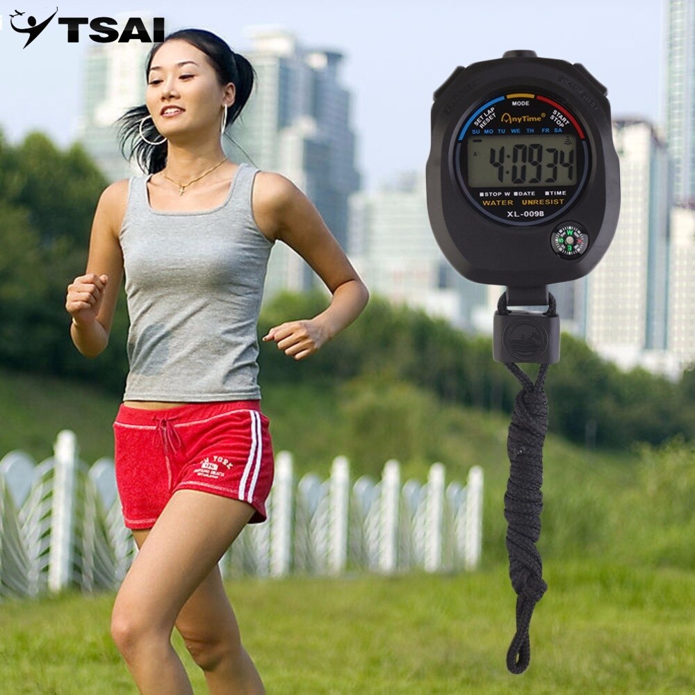 Sports Stopwatch Handheld Digital LCD Sports Stopwatch Chronograph Counter Timer with Strap