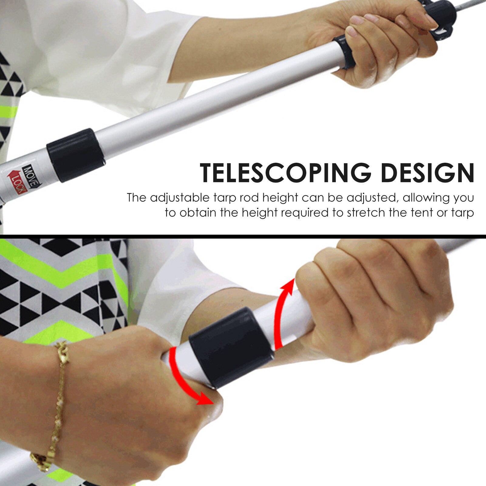 2pcs Outdoor Camp Column Tent Canopy Pole 2.8m Aluminum Alloy Telescopic Aluminum Tube Adjustable And Bold Support Column