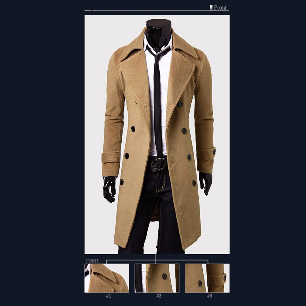 Mode Mannen Wollen Jas Winter Warm Solid Lange Geul Jas Breasted Business Casual Overjas Parka Man Jas Winter