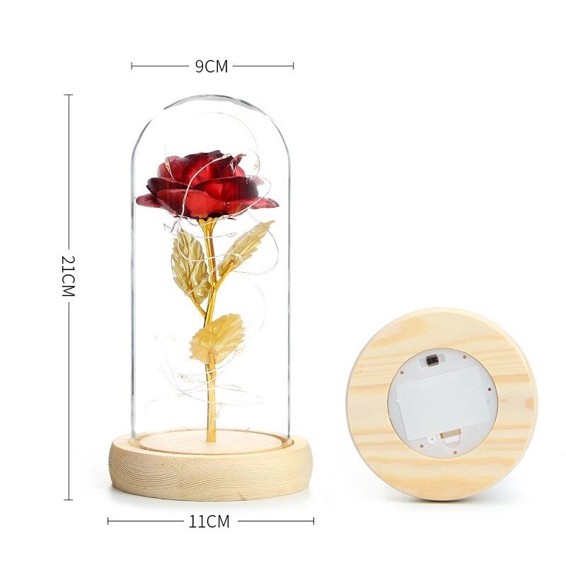 Skønhed og udyr rose i kolbe led rose blomst lys sort base glas kuppel bedst til mors dag fødselsdag valentinsdag
