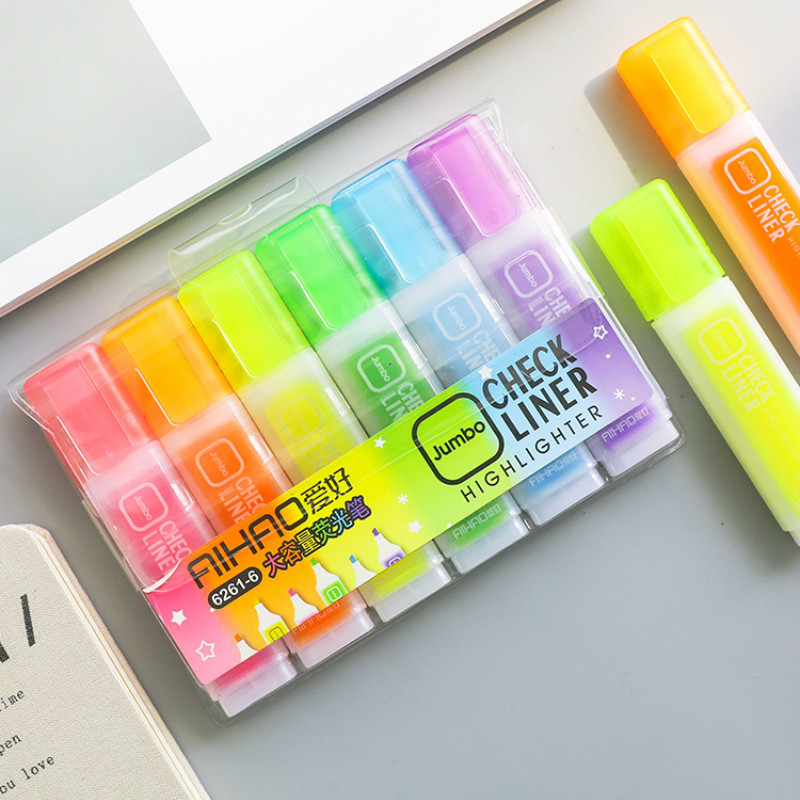 6 farver highlighter pen sæt jelly candy farve highlight jumbo markører check liner bullet journal forsyninger surligneur milkliner