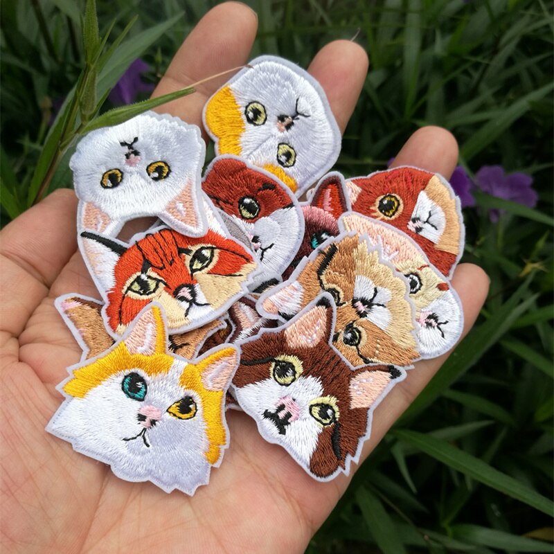 Computer embroidered badge cute little cat animal head embroidered cloth sticker decorative patch sticker