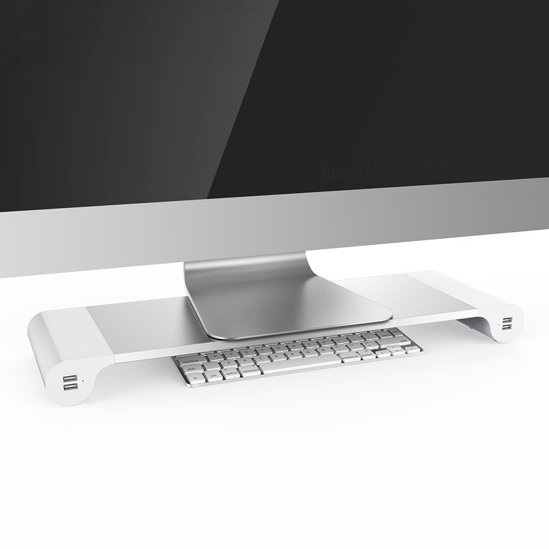 Aluminium Desktop Monitor Notebook Laptop Stand Ruimte Bar Antislip Bureau Riser Met 4-Poorten Usb Oplader Voor imac, macbook Pro, Air