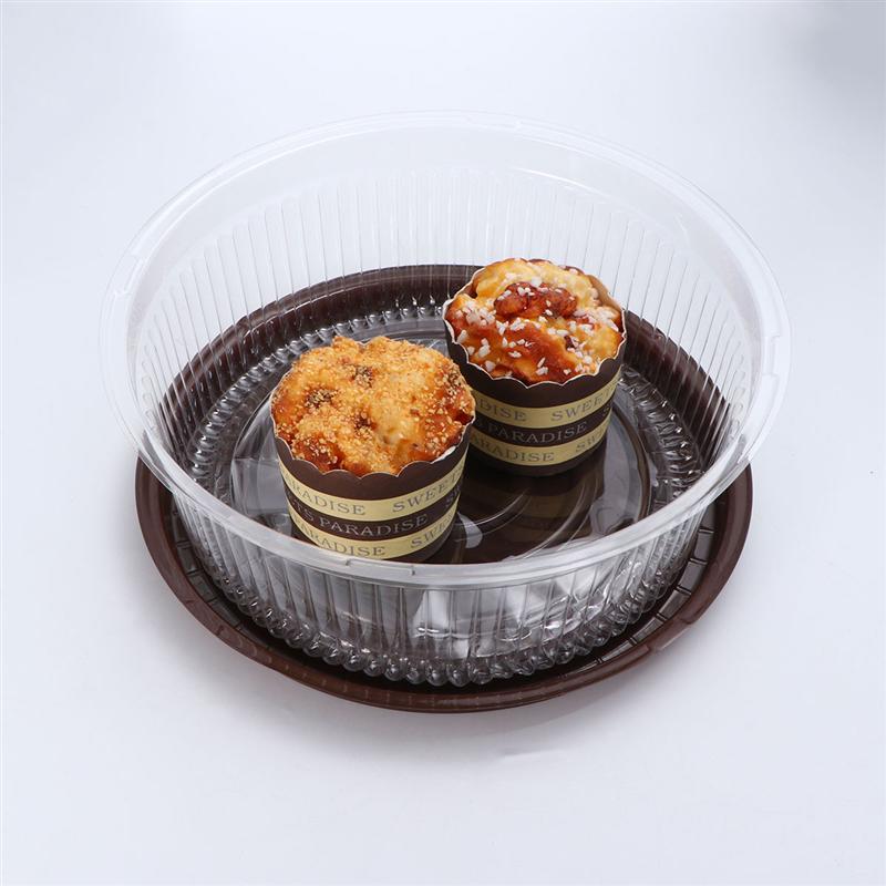 10/20PCS Transparent Plastic Cake Pastries Box 8 Inch Muffin Holders Cupcake Cases Boxes Round Cake Box (Black)