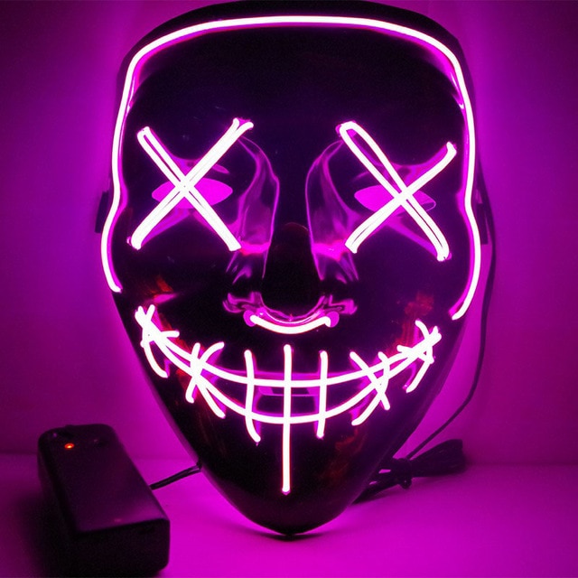 Halloween led maske purge masker valg mascara kostume dj party light up masker glød i mørke mascara horror maske glødende: Lyserød