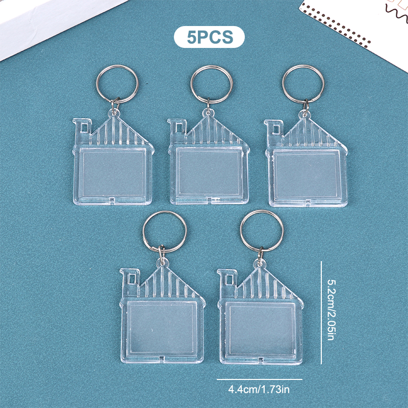 5pcs Blank Photo Frame Keychain Clear Acrylic Keyring Insert Photo Split Key Pendant DIY Key Holder Couple Anniversary: Light Grey
