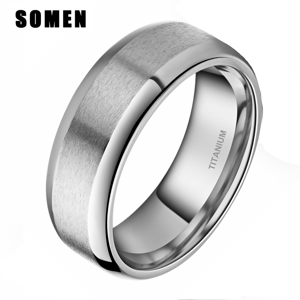Eenvoudige 8Mm Mannen Geborsteld Klassieke Zilver Kleur Titanium Ring Mannelijke Wedding Bands Engagement Ring Gepolijste Randen Huwelijk Sieraden