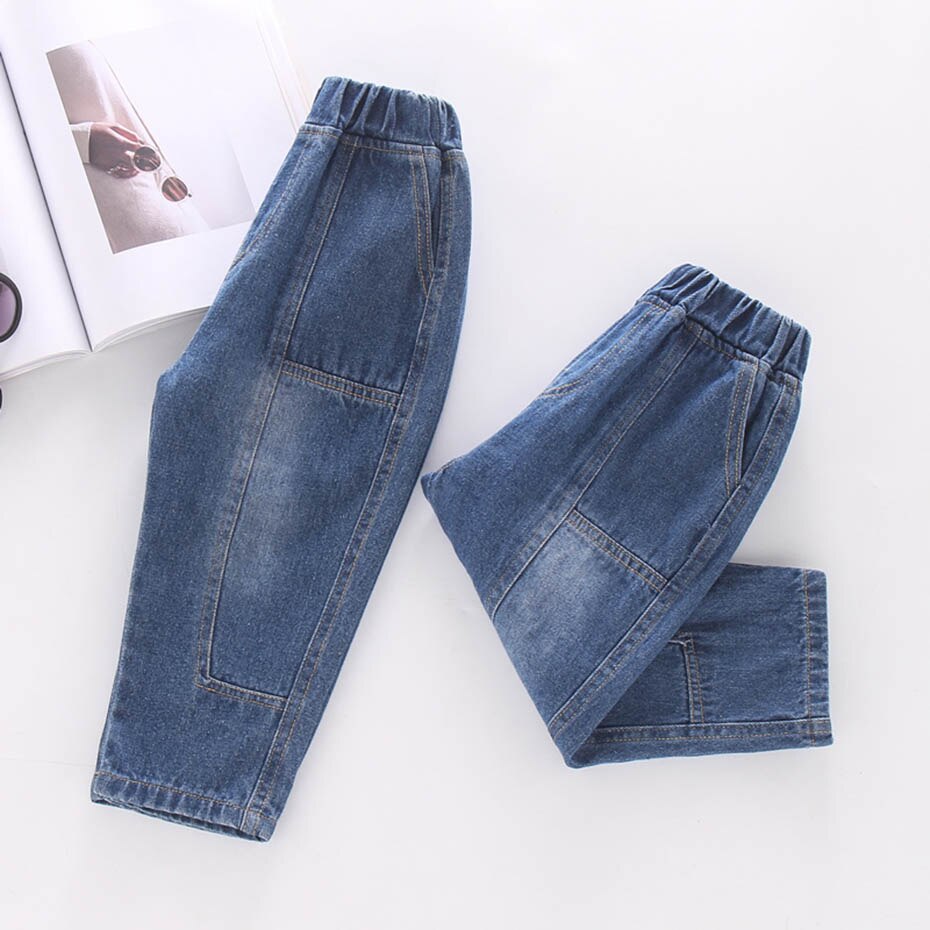 Vaqueros para niñas pequeñas, pantalones vaqueros de Patchwork para niños, vaqueros de pierna ancha para niñas de primavera y otoño, ropa de estilo informal para niños.