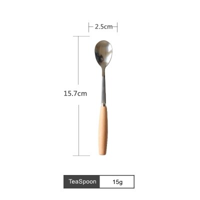 Rustfrit stål bestik træskaft middagsgaffel dessertske kniv kaffe teske frugtgafler køkkenservice tilbehør: K-tsk