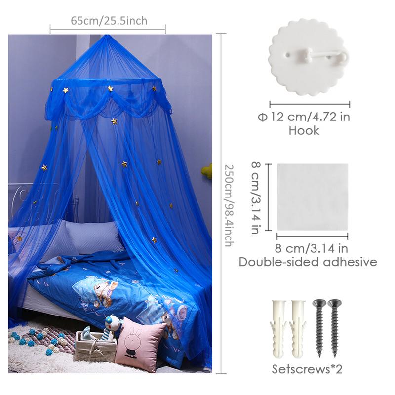 Children's Blue Star Dreamy Fantasy Star Hanging Lace Dome Mosquito Net Baby Bed European Korean Round Bedroom Bedding Curtain