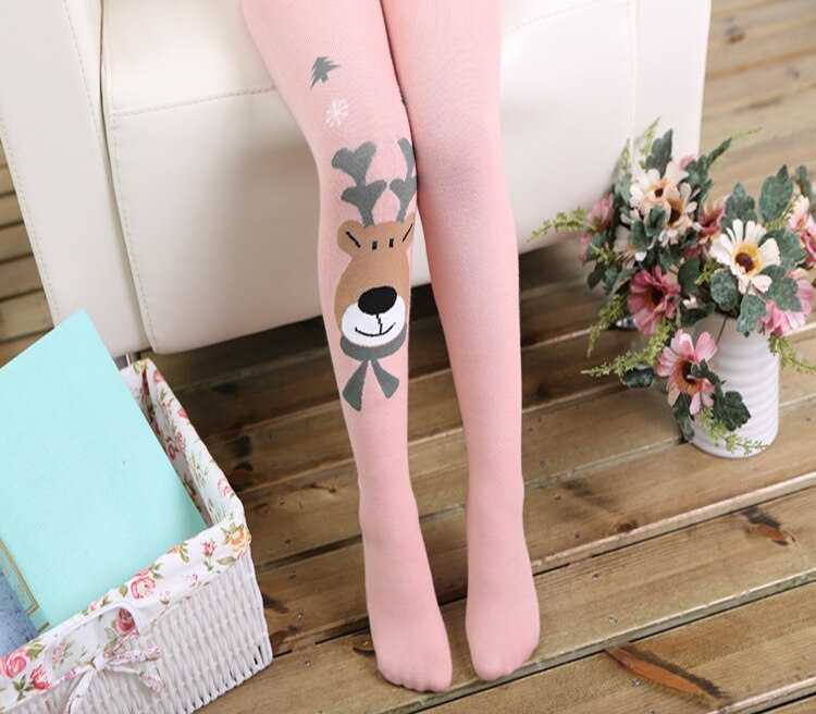 Schattige cartoon herten kinderen meisjes panty's kinderen baby katoenen panty's kawaii kerst voor jongens meisjes: Roze / 105 to 120cm