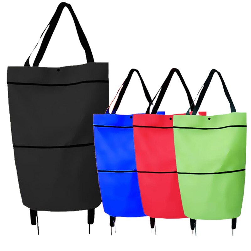 Foldable Shopping Pull Cart Trolley With Wheels Shopping Bags Reusable Grocery Food Vegetables Eco Large Waterproof Storage Bag