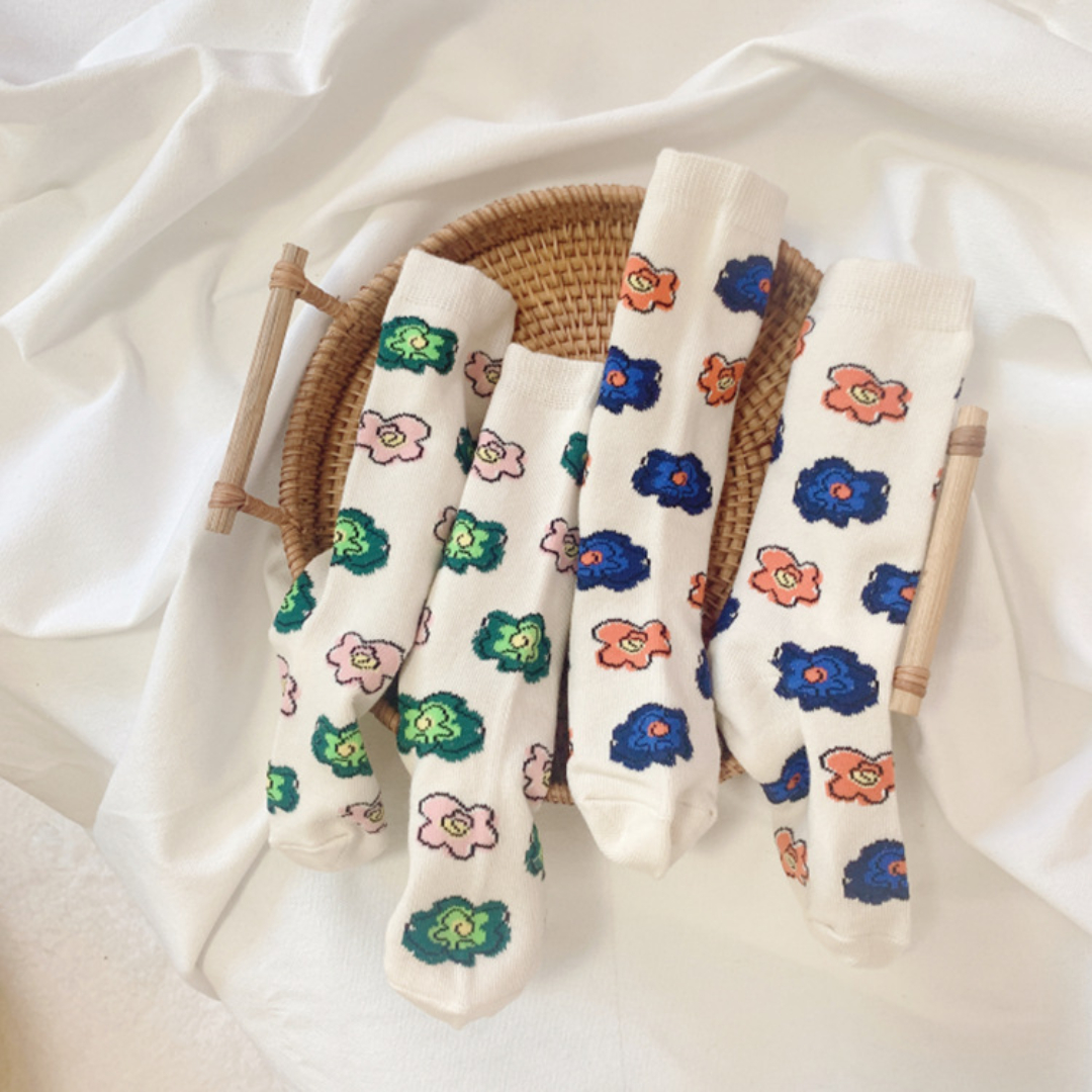 2Pairs Baby Sokken Koreaanse Retro Bloem Gekamd Katoen Kinderen Sokken Kinderen Meisjes Sokken
