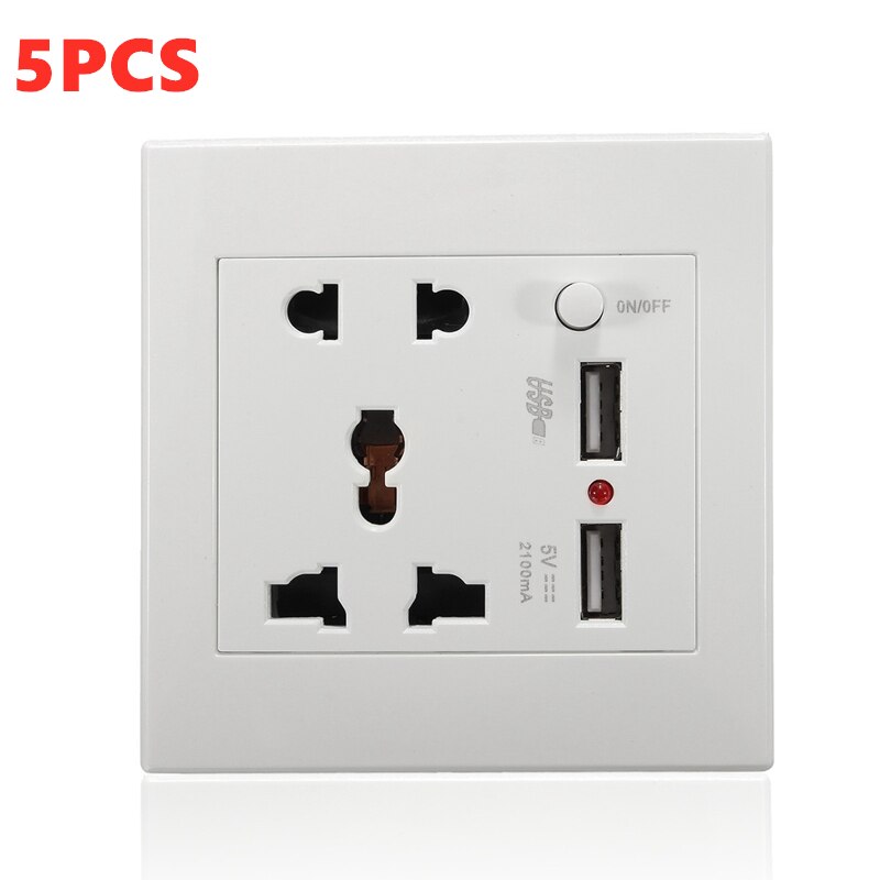 US Plug Socket Dual USB Port Socket Wall Charger Adapter Charging Wall Charger Adapter Power Outlet White Pop Sockets: 5PCS