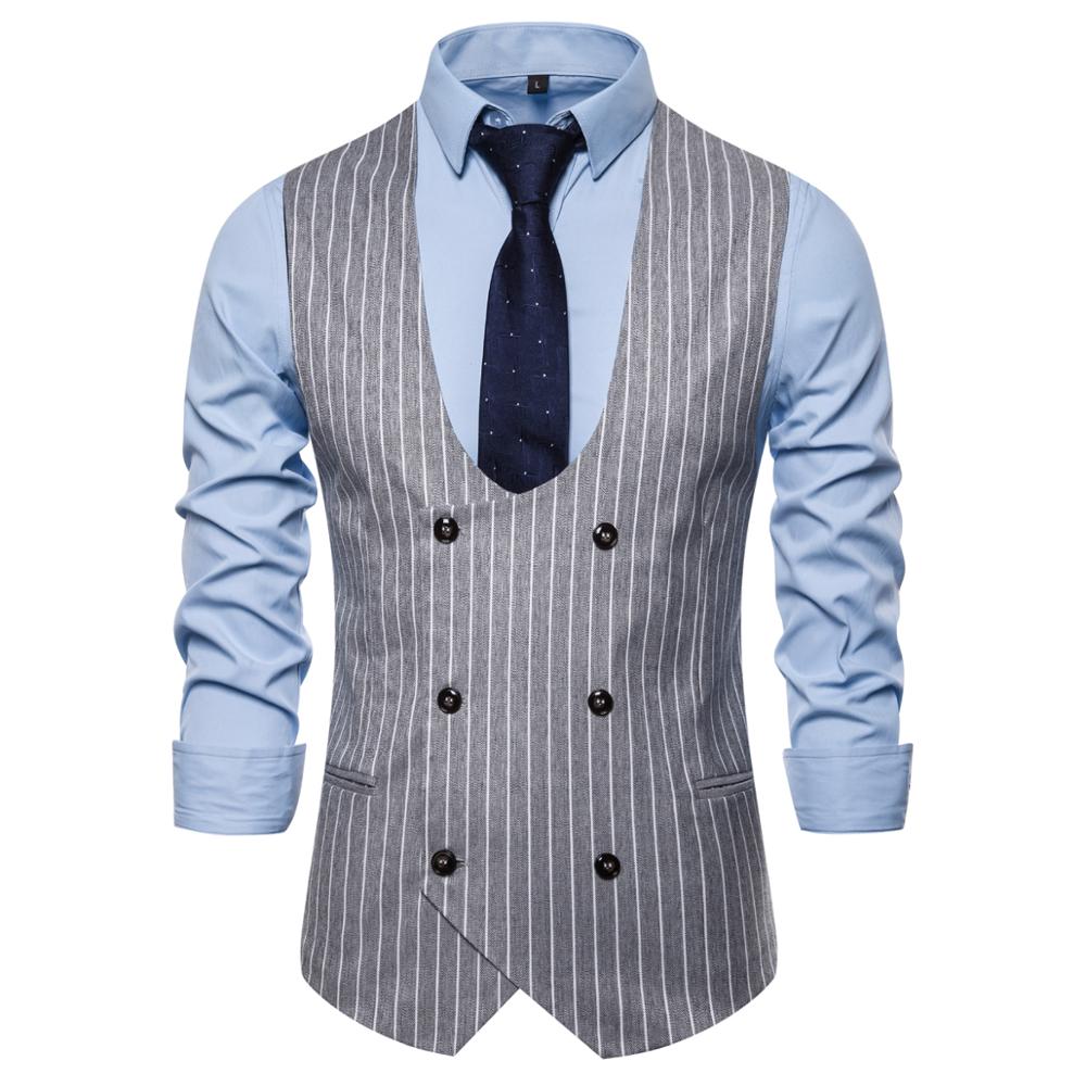 Double Breasted Suede Vest Mannen Casual Slim Fit V-hals Grey Heren Vesten Gentleman Pak Gilet Homme Tops Chalecos para Hombre