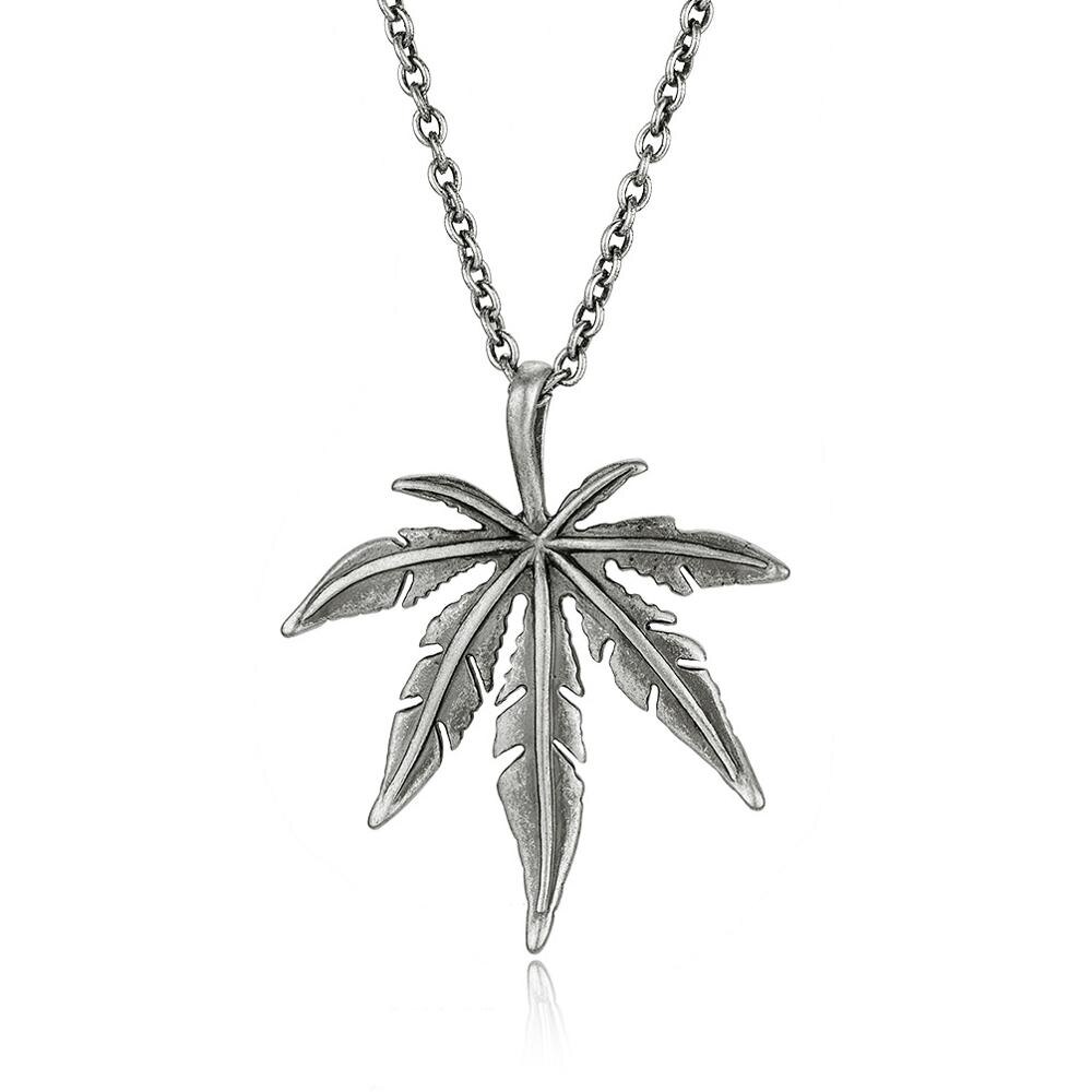 Boutique Titanium Steel Maple Leaf Necklace Trendy Women & Men Korean Sweater Chain Pendant Hip Hop Hemp Leaf Pendant