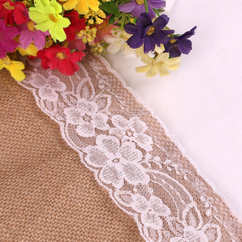 Burlap Table Runners White Lace Table Runner Rustic Country Wedding Decor Vintage Romantic Table Cloth Home Table Decor