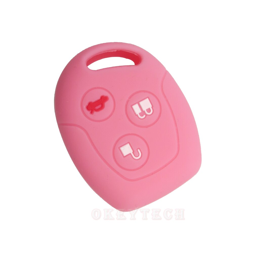 Okeytech 3 knapps fjärrkontroll silikon bil fob nyckel fodral täcka för ford focus mondeo festiva fusion kostym fiesta ka  mk4 hållare skydd: Rosa