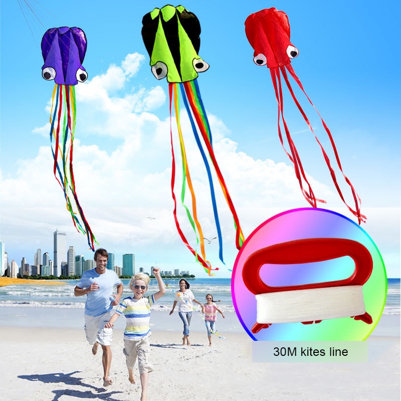 3D Kite Frameless Soft Parafoil Octopus Flying Kite Outdoor Sports Toy Children Kids Funny Kites Easy to Fly Power Kite