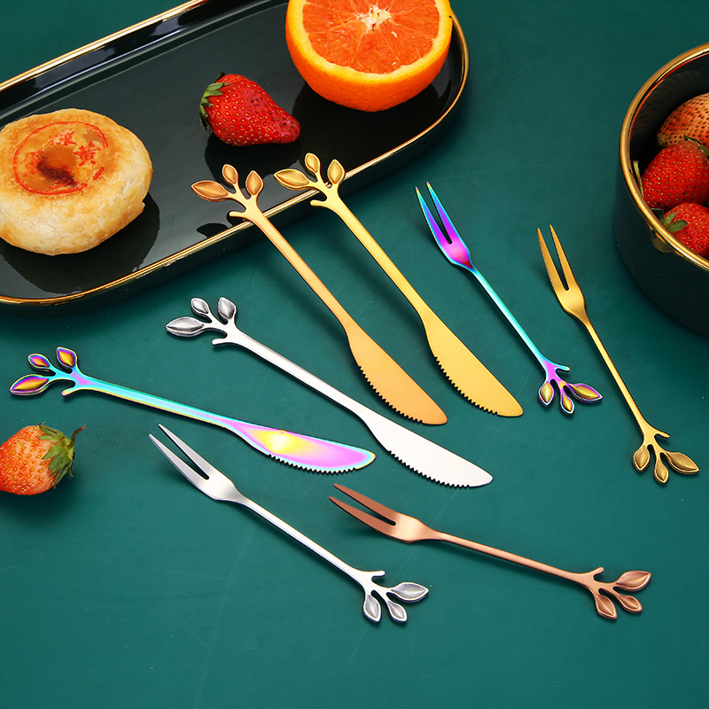 1/5pIeces Rosegold FruitFork Cake Knife 304 Stainless Steel Dessert Fork Cake Knife Tableware Accessories For Chistmas