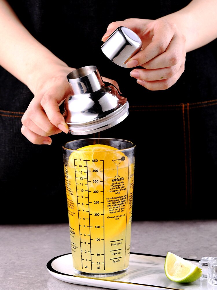 400ml Glass Bar Shaker Scale Shaker with Formula Shaker Three-stage Shaker Nightclub Wine Sailor Shaker