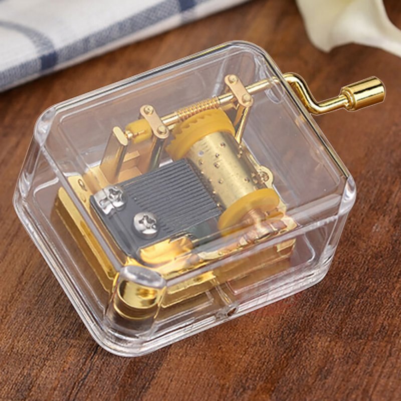 Music Box Lovely Exquisite Clear Acrylic Square Gold Hand Cranked Gurdy 18 Note Happy Birthday Music Box Play Castle In The Sky