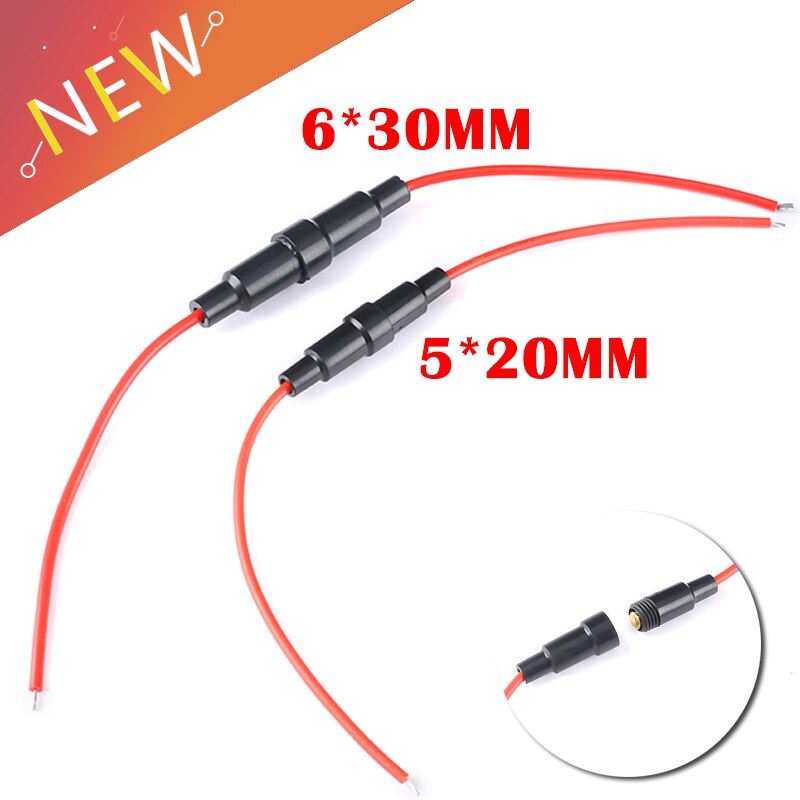 5Pair 5*20mm Inline Fuse Holder 220V Fast-Blow Screw Type Fuse Holder Quick-Blow Glass Fuse Holder 6*30MM with 22 AWG cable
