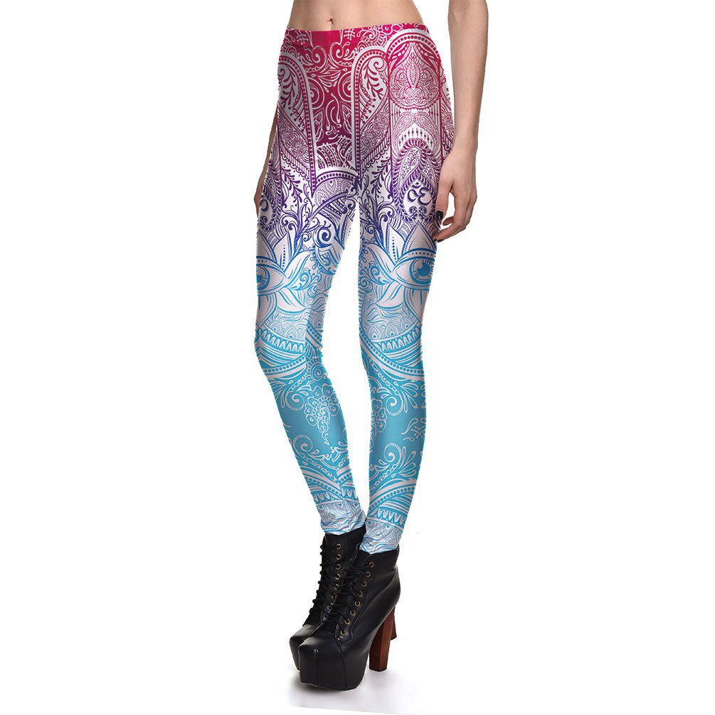 JIGERJOGER 2017 3D stampa digitale pantaloni di sport di colore rosa Chiaro blu dissolvenza Indiana Mandala modello da corsa Atletica jeggings: S