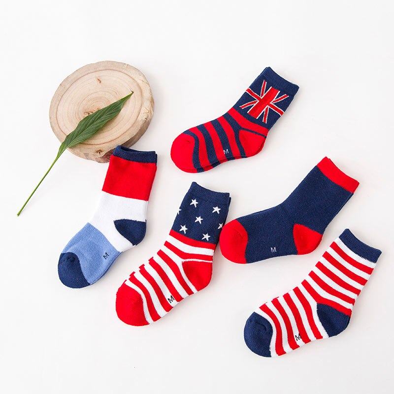 2019 novo inverno crianças meias bandeira meias 5 pares/lote quente terry meias grossas para 2-3/3-5/5-8 anos: Flag / S 2 to 3 Years