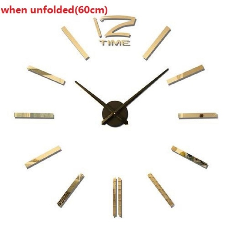 Zollor 3D Acrylic Modern DIY Large Wall-Clock Sticker Mute Digital Wall Big Clock Living Room Home Office Decorate: Gold