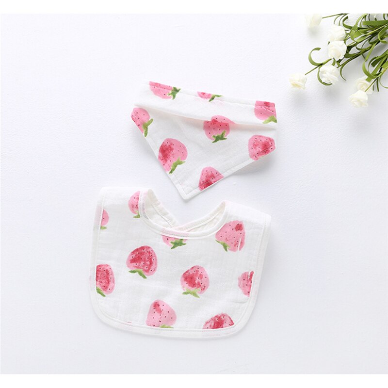 Baby Bibs - Waterproof Cartoon Pattern - Cotton Polyester - Unisex Infant Saliva Towel: Strawberry