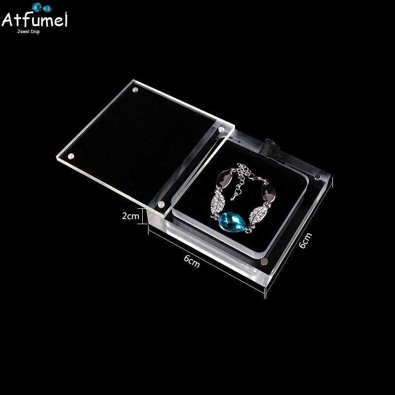 Acrylic Diamond Jewelry Storage Box Transperant Magnet Lid Bracelet Pendant Ring Earring Display Case Gem Stone Box