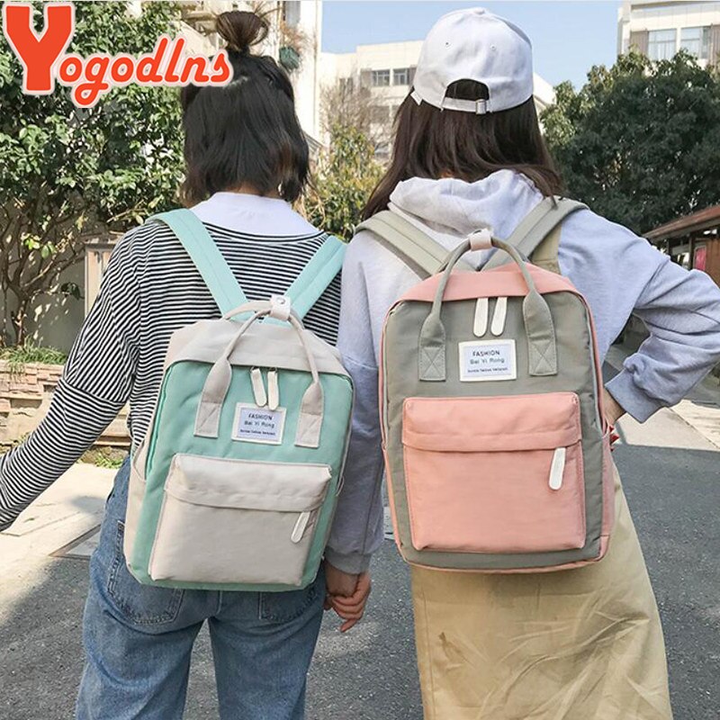 Yogodlns Campus Frauen Rucksack Schule Tasche für Jugendliche Hochschule Leinwand Weibliche Bagpack 15 zoll Laptop Zurück Packungen Bolsas Mochila