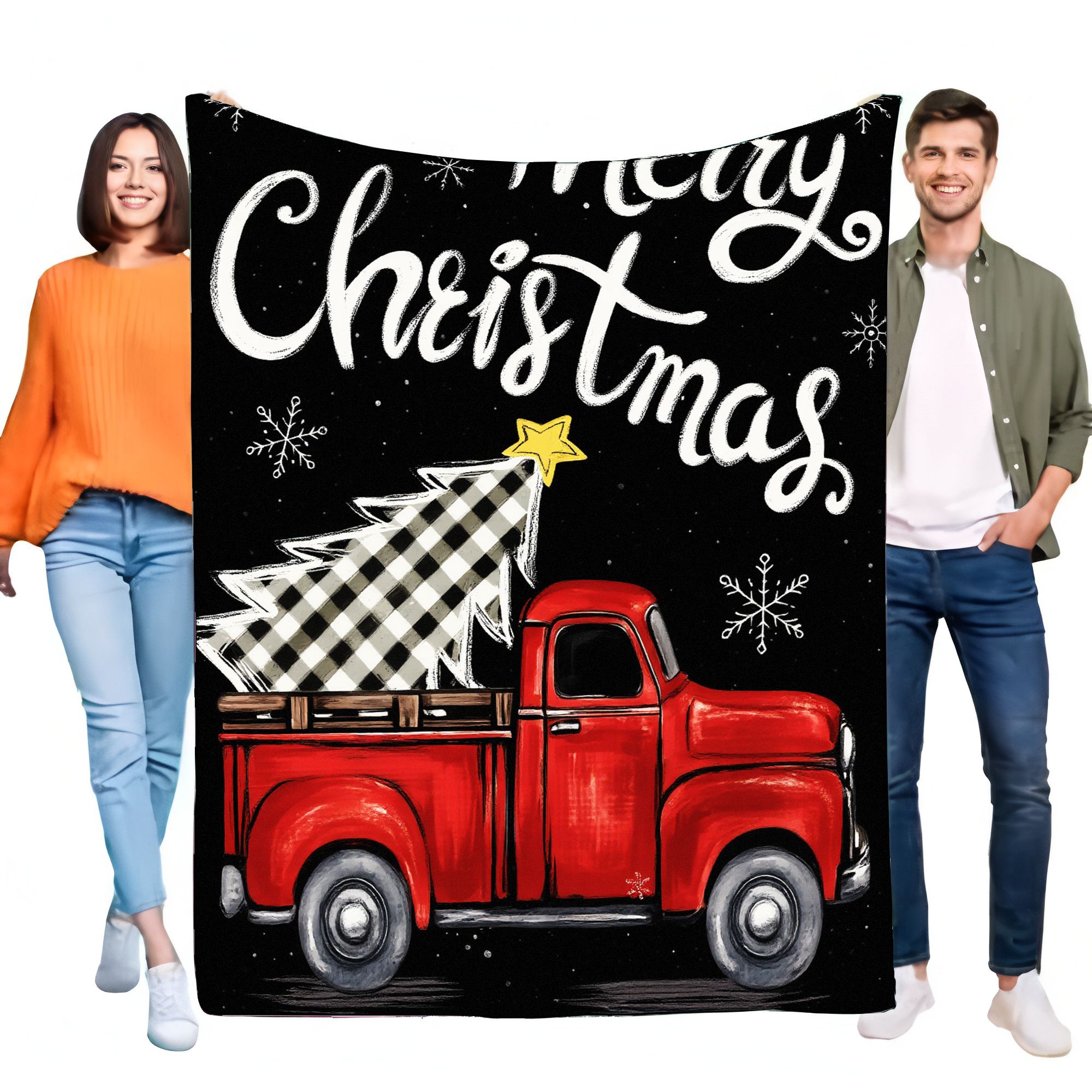 Couverture Plaid - Design Camion Rouge - Coton Doux Fibre de Bambou - Déco Canapé Cosy