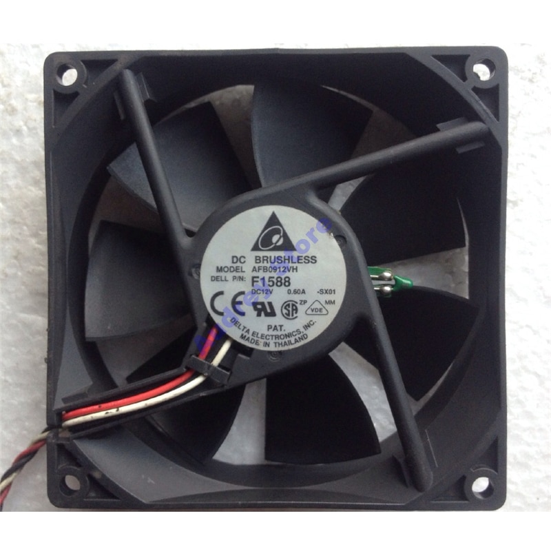 Delta 9025 dc12v 0.6a 7.2w afb 0912vh f1588 dobbelte kuglelejer 3 ledninger køleventilator 3700 rpm 67.8 cfm luftblæser