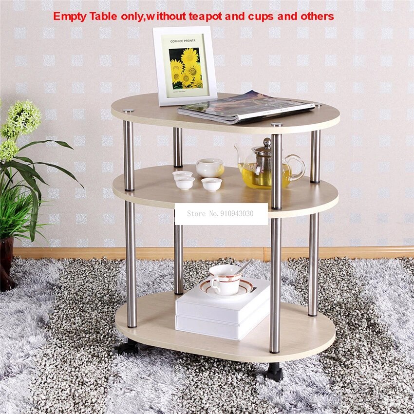 3 Layer Modern Movable Oval Shape Tea Table With Wheel Living Room Bedroom Sofa Side Corner Low Table With Storage Space