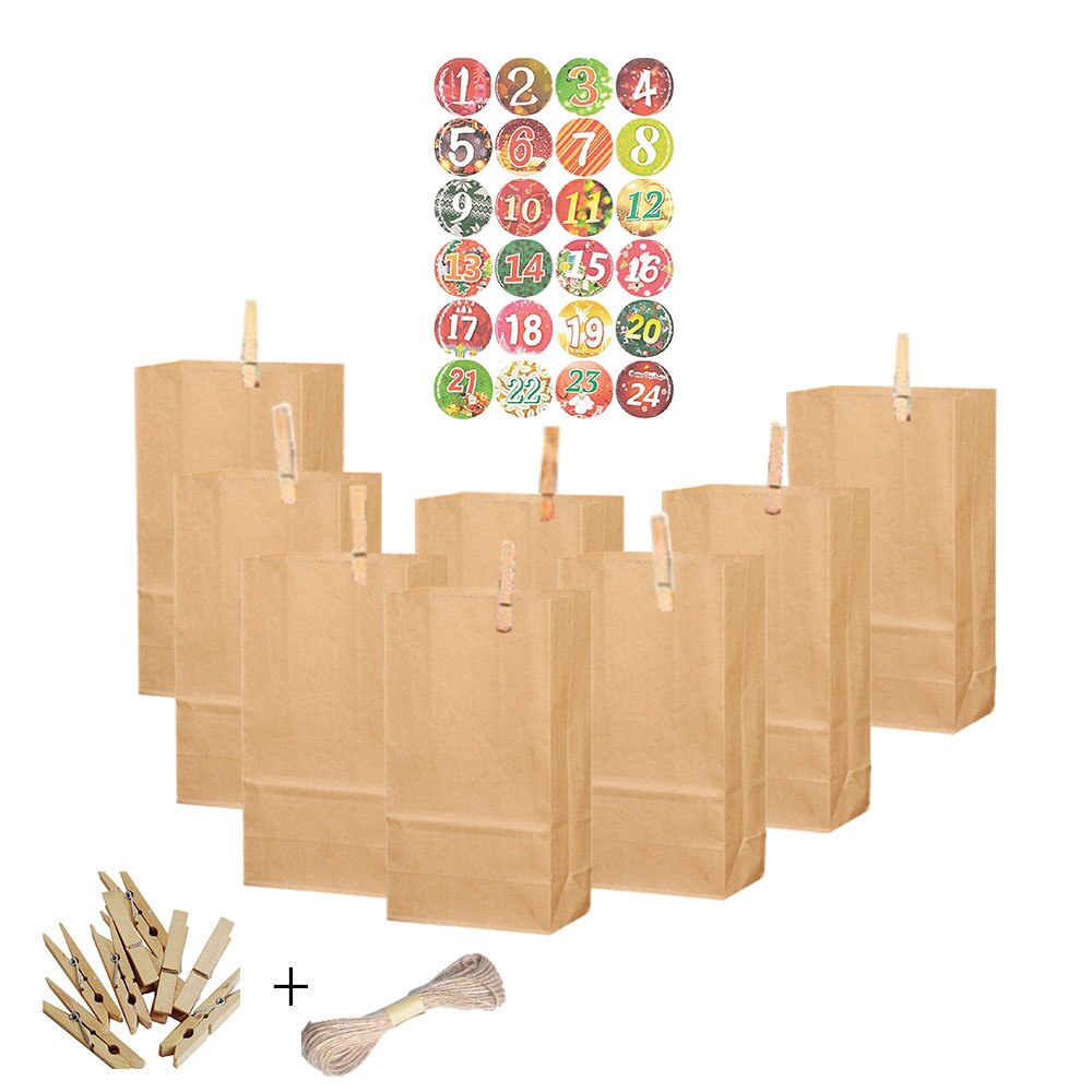 24pcs/set Kraft Paper Bag Christmas Bag Treat Candy Box Birthday Year Party Favor Stand Bags