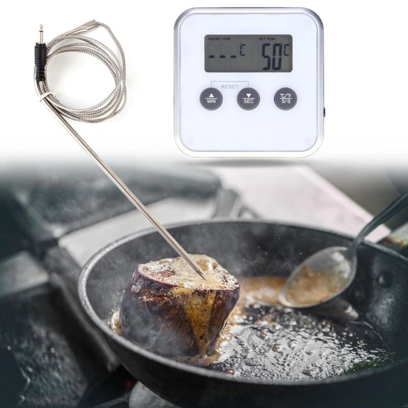 Elettronico Cibo A Base di Carne Termometro Timer Forno Torta di Zucchero Latte Bere Tester del Calibro di Temperatura con Sonda BARBECUE Termometro
