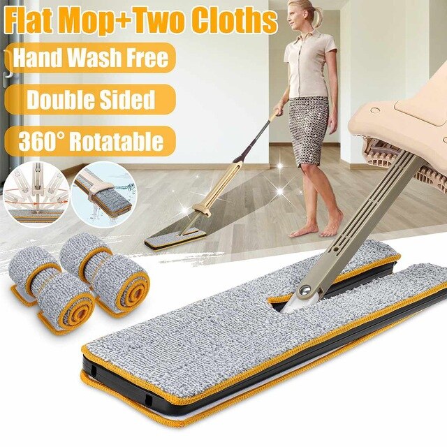 Double-sided Telescopic Mop+2/4PCS Lazy Flat Mop Flat Mops Wood Floor Mops Dust Push Mops Home Cleaning Tools: with 2 Mop Cloths