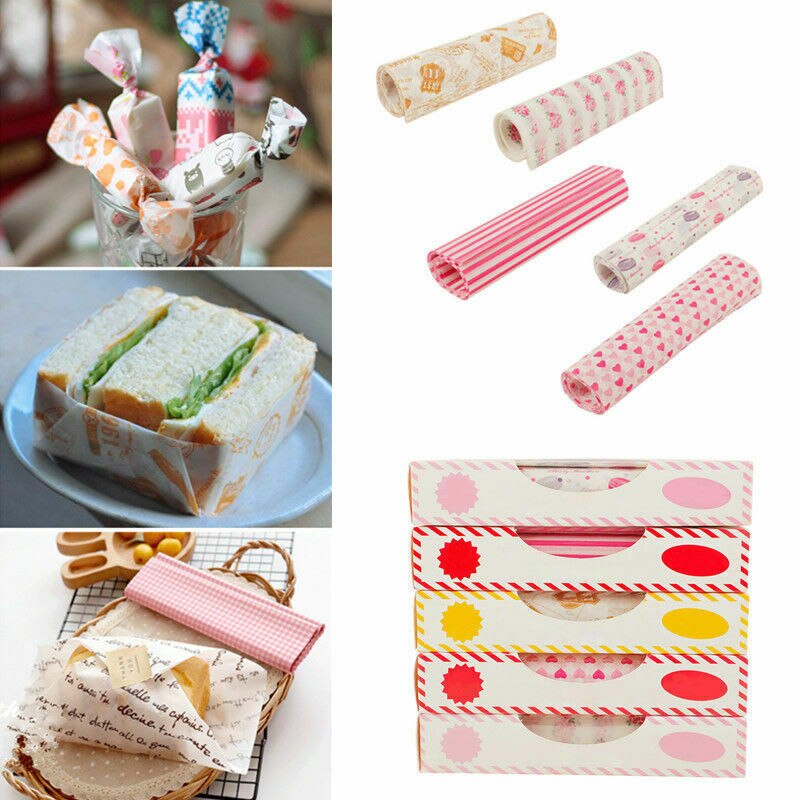 50 stk. vokspapir engangsindpakning fedtfast emballage papir sandwich hamburger indpakning bagepapir