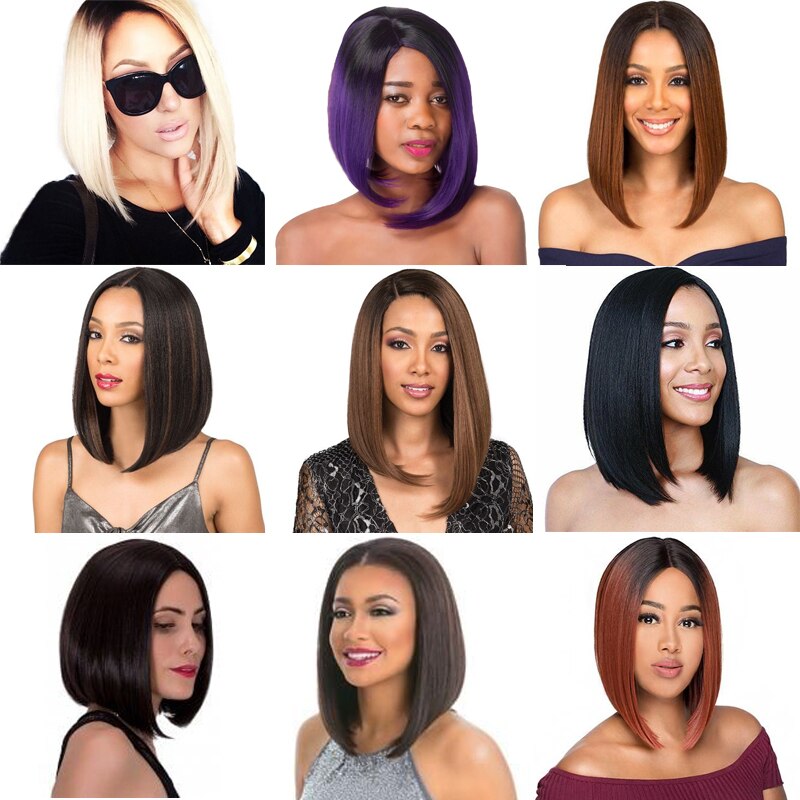 XUANGUANG Medium Bob Lace Front Synthetic Hair Wigs Ombre Green Red Color Yaki Straight Middle Part Blunt Lace Wig For Women