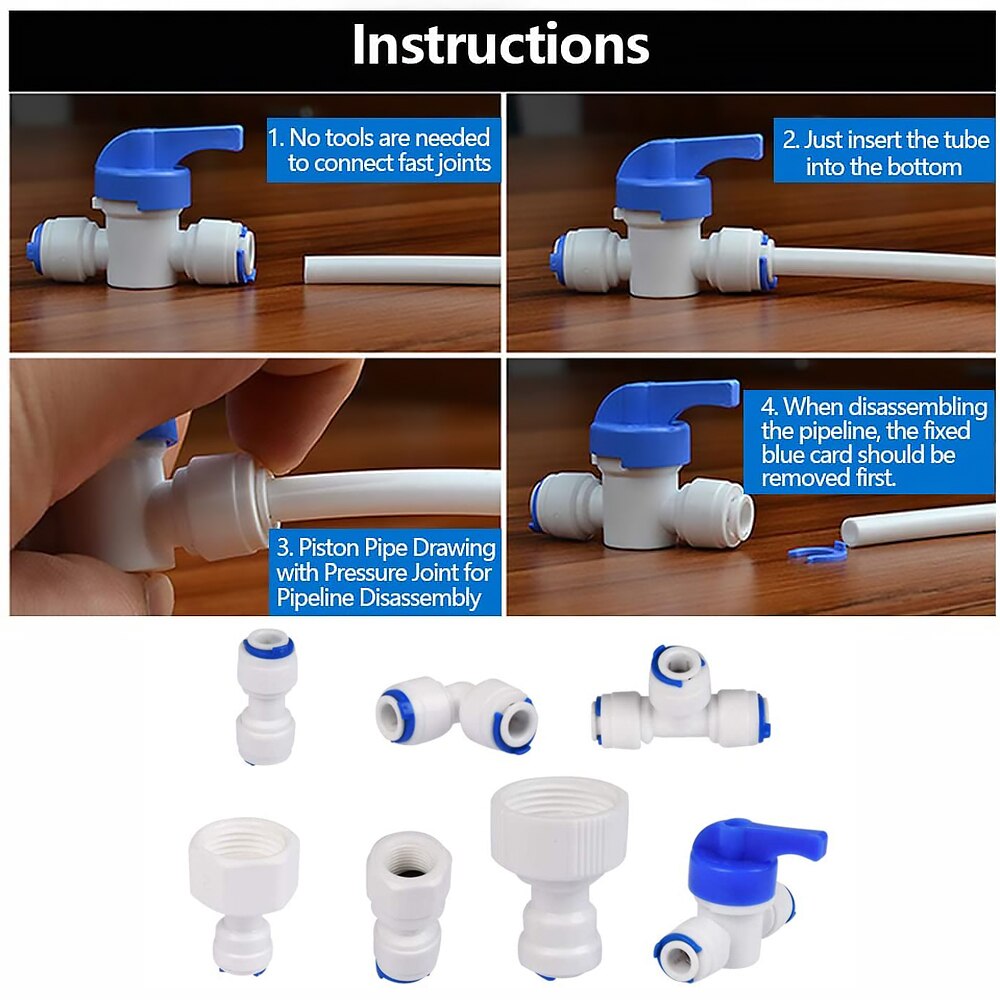 50 Of 100 1/4 "Quick Connect Buisleidingen L Type T Type Y Type Straight Bend Tee Ro Omgekeerde osmose Pijp Huishoudelijke Waterslang