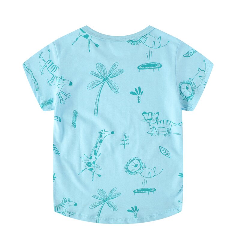 Verão respirável meninos camiseta girafa dos desenhos animados leão zebra manga curta gola redonda superior crianças roupas casuais 2-7t