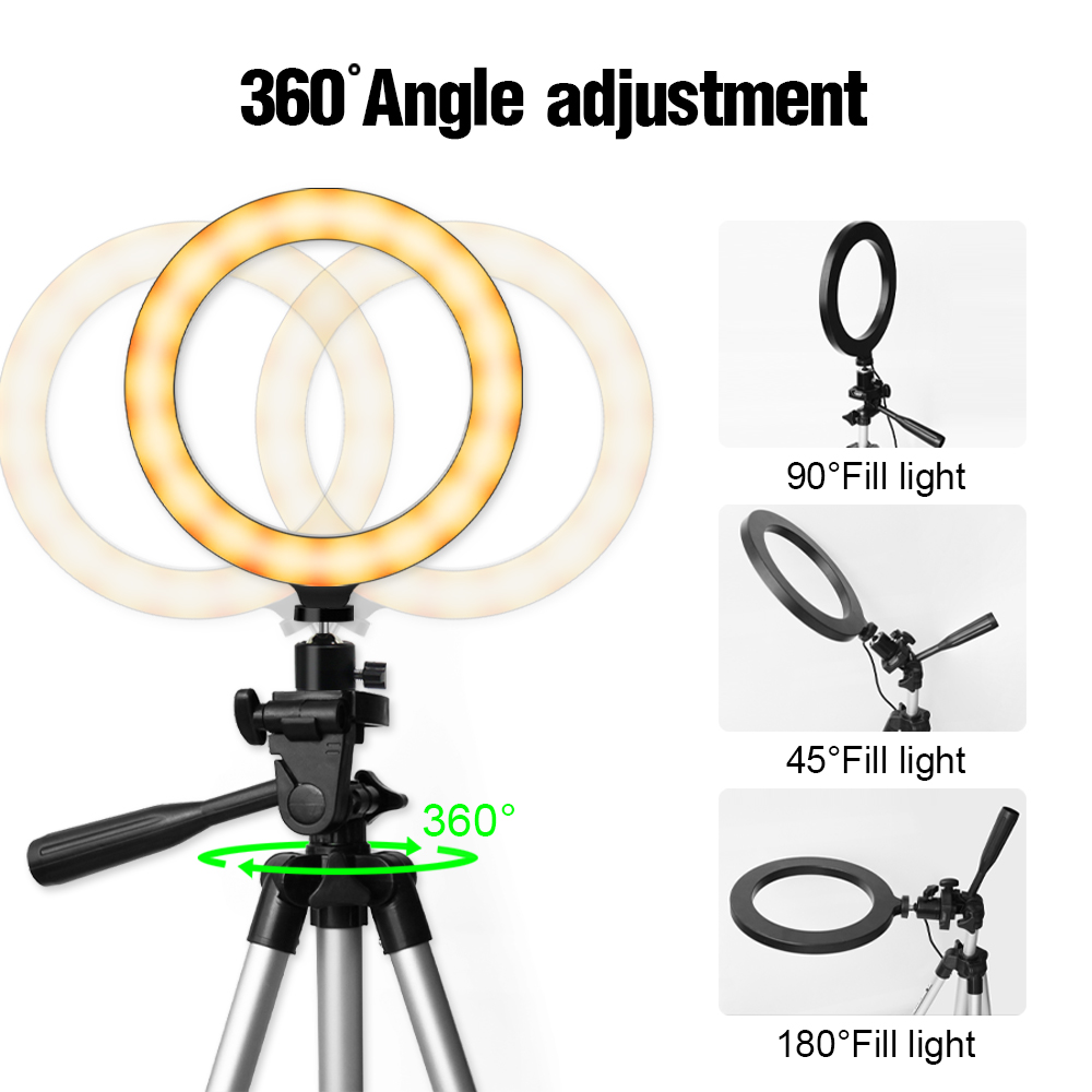 Selfie Ring Lamp LED Ring Light Selfie For Ring Phone Photography Lighting Camera Tripod Kit Photo Equipment Black And Silver