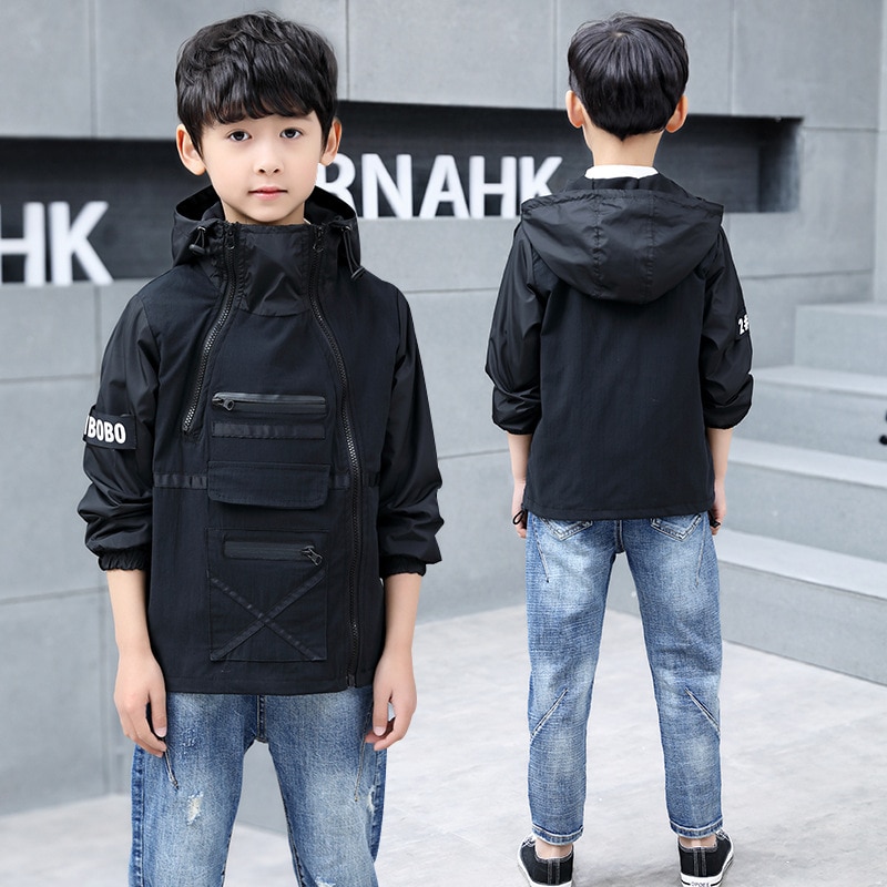 Children outerwear teenager trench coats boys coats and jackets letter printed boys' hooded Windproof kids jacket windbreaker