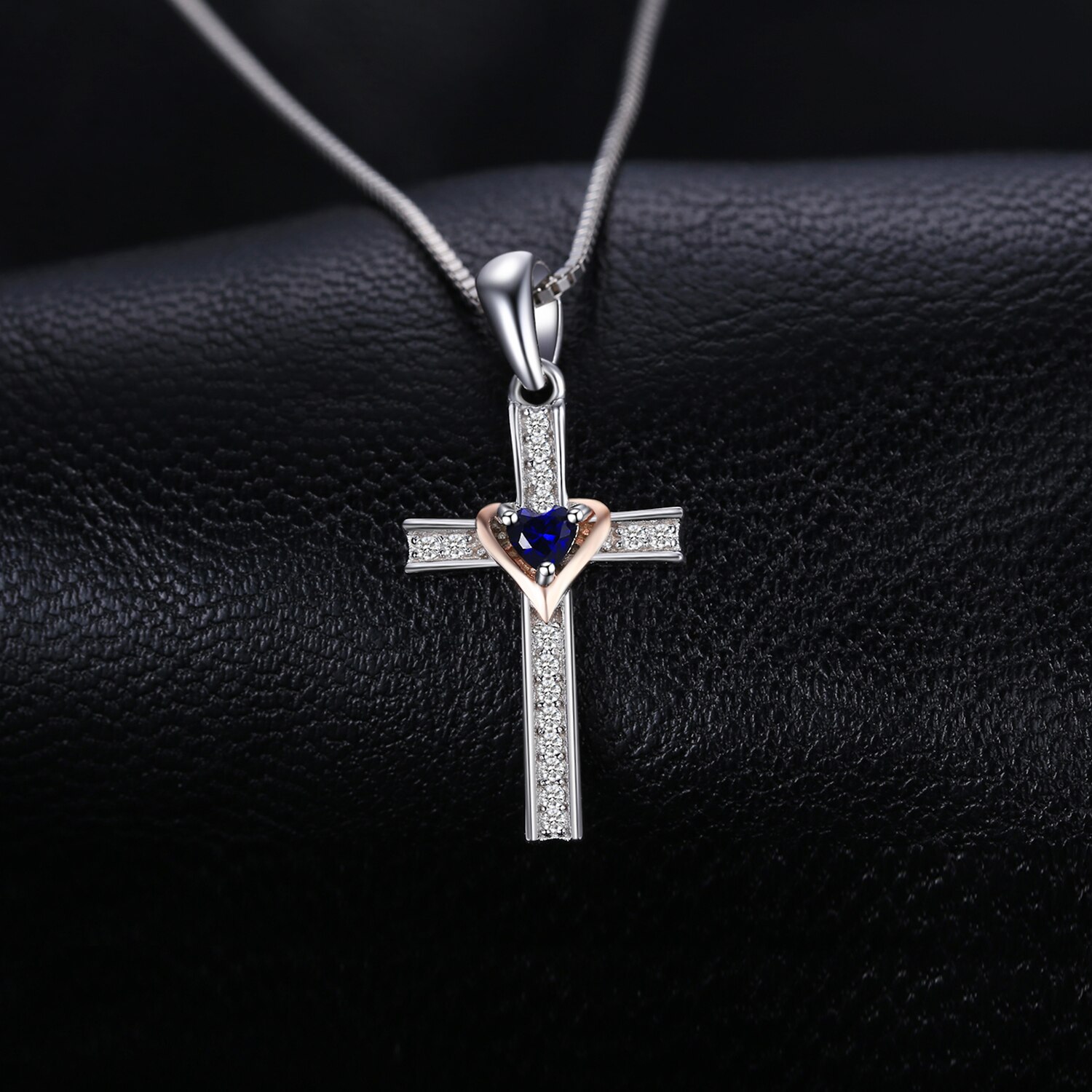 Kreuz Herz Erstellt Blau Saphir Anhänger Halskette 925 Sterling Silber Edelsteine Halsband ErkläSprosse Halskette Frauen Ohne Kette