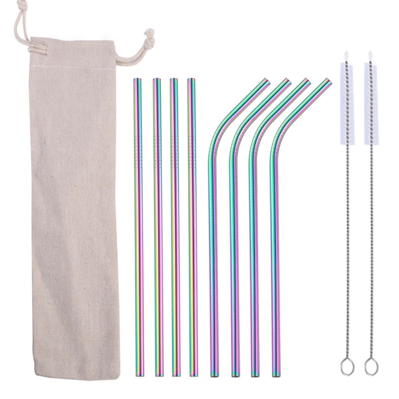10pcs/set Cocktail Party Bar Reusable Straws Cleaning Brushes Long Birthday Wedding Coffee Drinking Festival Stainless Steel